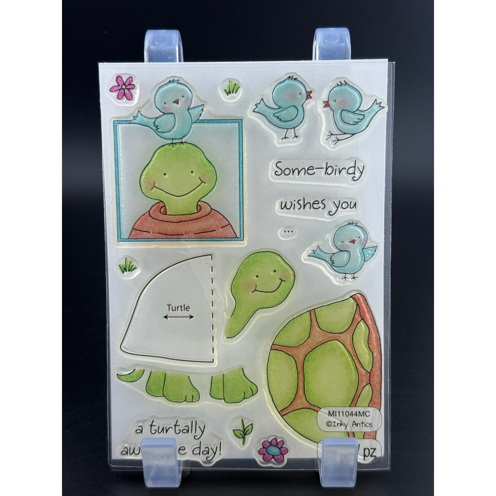 Inky Antics Clear Stamp Set Lot Turtle Bird Elephant Tiger Hot Air Balloon 2pc